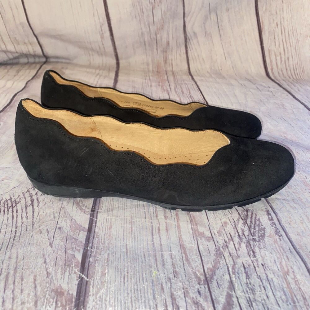 Gabor Hovercraft Womens 7.5 Black Suede Scalloped Ballet Flats Comfort Shoes